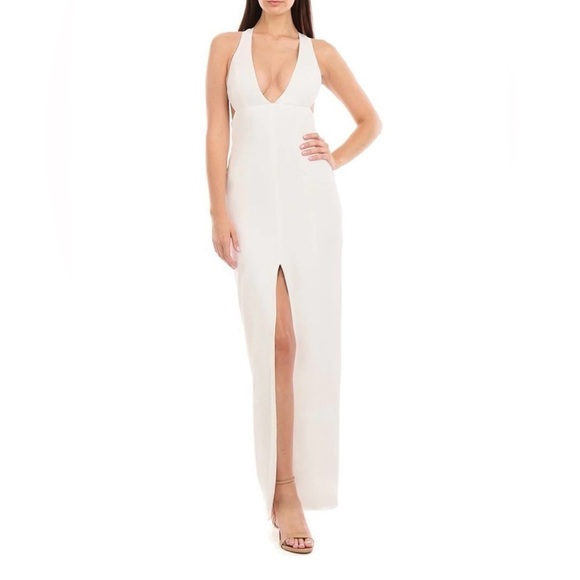 JAYGODFREY Fraser Plunge Criss Cross Gown in White - Picture 1 of 3
